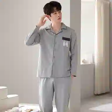 莫代尔 亲肤舒适柔软细腻轻盈耐磨透气吸湿排汗开衫长袖长裤居家休闲可外穿睡衣套装 男款 银色