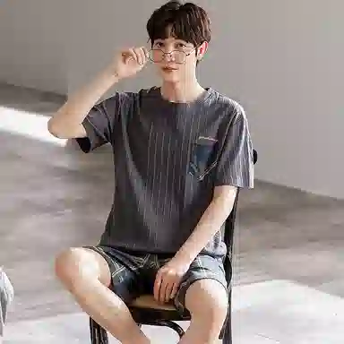 莫代尔 个性大方圆领套头时尚百搭舒适柔软亲肤细腻短袖无束缚家居服可外穿睡衣套装 男款