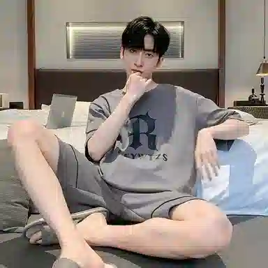 莫代尔 亲肤轻薄透气舒适圆领套头居家短袖短裤可外穿睡衣套装 男款 铅色