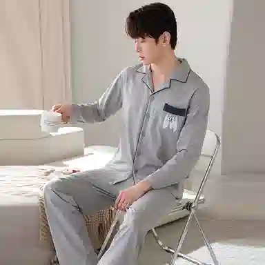 莫代尔 亲肤舒适柔软细腻轻盈耐磨透气吸湿排汗开衫长袖长裤居家休闲可外穿睡衣套装 男款 银色