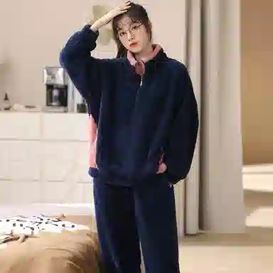 莫代尔 简约透气细腻亲肤吸湿排汗耐磨舒适柔软长袖休闲可外穿长裤睡衣套装 男款 藏青色