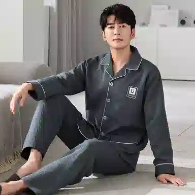 莫代尔 可外穿气质保暖储温蓄热轻熟风细腻舒适亲肤韩版时尚透气开衫翻领圆润纽扣宿舍简约休闲长袖长裤睡衣套装 男款 灰色