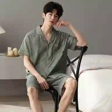 莫代尔 简约休闲短袖上衣百搭时尚五分袖睡衣套装 男款