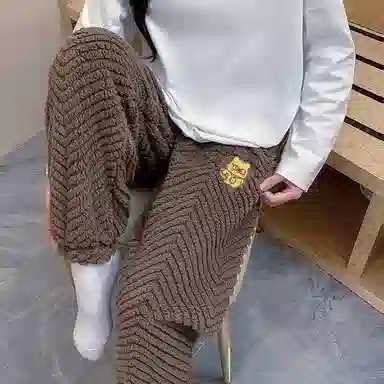 莫代尔 素色时尚卡通柔软保暖储温抗起球提花可外穿睡裤 女款 棕色