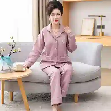 莫代尔 柔软蓄热锁温耐磨保暖夹层亲肤舒适长袖长裤睡衣套装 女款 藕色