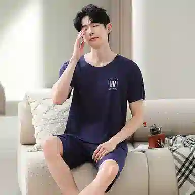 莫代尔 舒适百搭轻盈透气圆领套头简约休闲柔软亲肤可外穿家居服睡衣套装 男款