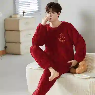 莫代尔 保暖储温蓄热防寒亲肤舒适长袖长裤套头圆领家居服可外穿睡衣套装 女款 红色