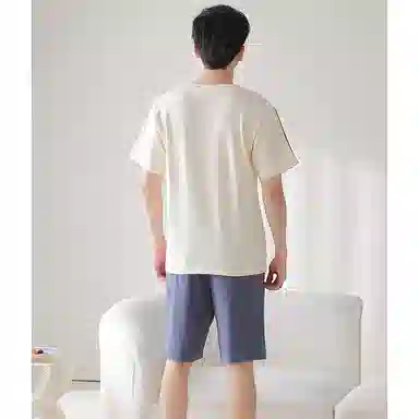 莫代尔 薄款韩版卡通时尚亲肤透气短袖五分裤家居服休闲可外穿睡衣套装 男款 杏色