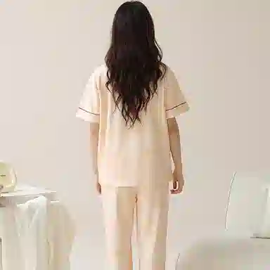 莫代尔 简约韩版舒适亲肤柔软轻盈透气微弹短袖长裤时尚家居产前产后月子服可外穿睡衣套装 女款 橙色