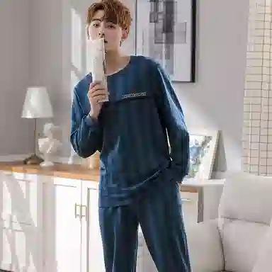 莫代尔 轻盈透气亲肤吸湿排汗舒适耐磨柔软微弹可居家休闲可外穿长袖长裤睡衣套装 男款 藏青色