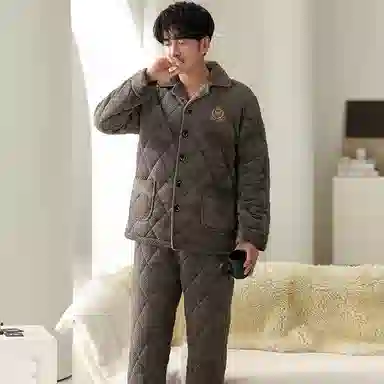 莫代尔 细腻舒适简约蓄热保暖亲肤储温家居服长袖长裤睡衣套装 男款 橄榄棕色