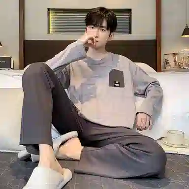 莫代尔 细腻耐磨舒适柔软亲肤透气微弹长袖松紧裤腰不勒腹长裤居家休闲可外穿睡衣套装 男款 紫色