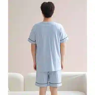 莫代尔 韩版显瘦亲肤轻盈时尚细腻舒适简约透气休闲带胸垫情侣款可外穿短袖短裤睡衣套装 男女同款