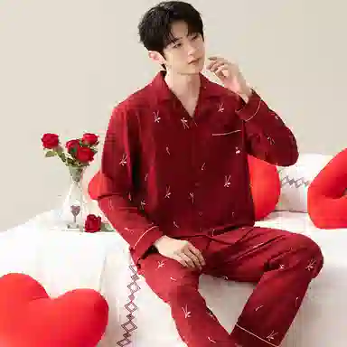 莫代尔 保暖储温细腻亲肤长袖长裤家居服可外穿睡衣套装 男女同款 红色