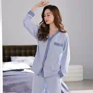 莫代尔 柔软舒适纯棉亲肤时尚休闲开衫长袖家居服可外穿睡衣套装 女款 亮钢蓝