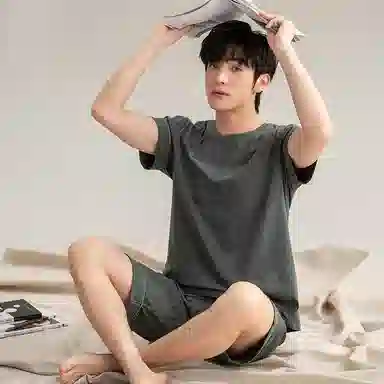 莫代尔 薄款抗菌防螨套头短袖五分裤家居服可外穿舒适简约睡衣套装 男款 橄榄绿