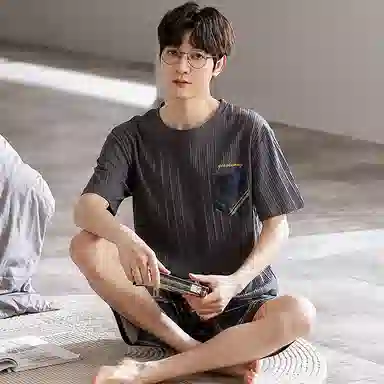 莫代尔 个性大方圆领套头时尚百搭舒适柔软亲肤细腻短袖无束缚家居服可外穿睡衣套装 男款