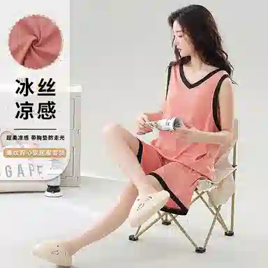 莫代尔 可外穿简约柔软设计感透气休闲轻盈微弹免穿文胸带杯垫防凸点无袖三分裤家居服睡衣套装 女款