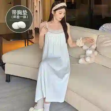 莫代尔 轻盈透气不闷舒适休闲柔软亲肤气质百搭带胸垫可外穿吊带夏季睡裙 女款 白色