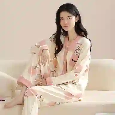 莫代尔 亲肤舒适长袖不勒腹长裤可居家休闲可外穿睡衣套装 女款 杏色