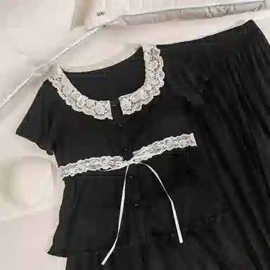 莫代尔 韩版休闲简约轻盈透气套头舒适柔软亲肤细腻带胸垫防凸点短袖家居服睡衣套装 女款