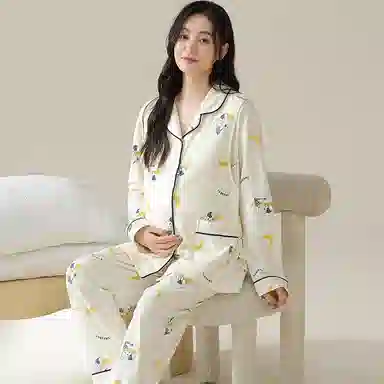 莫代尔 简约舒适柔软透气吸湿排汗亲肤开衫长袖长裤家居服可外穿睡衣套装 女款 白色