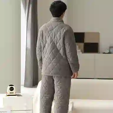 莫代尔 时尚长袖长裤保暖储温细腻蓄热加厚不臃肿家居服可外穿睡衣套装 男款 灰色