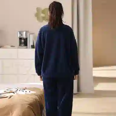 莫代尔 简约透气细腻亲肤吸湿排汗耐磨舒适柔软长袖休闲可外穿长裤睡衣套装 男款 藏青色