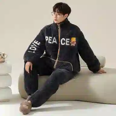 莫代尔 保暖亲肤舒适柔软储温蓄热韩版卡通时尚简约家居服可外穿睡衣套装 男女同款