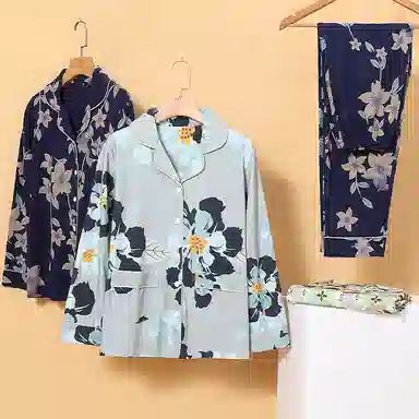 莫代尔 舒适亲肤休闲简约时尚长袖家居服可外穿睡衣套装 女款 藏青色