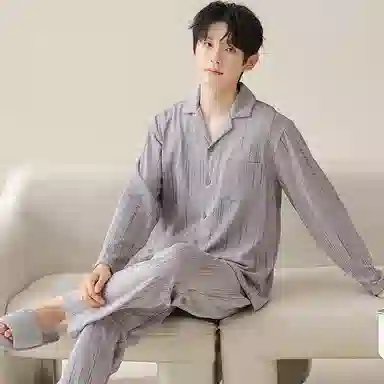 莫代尔 亲肤柔软舒适微弹透气耐磨开衫长袖弹力裤腰不勒腹可居家休闲长裤可外穿睡衣套装 男款 银色
