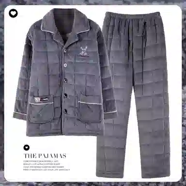 莫代尔 简约翻领舒适柔软亲肤加厚保暖微弹家居服可外穿睡衣套装 男款 灰暮色