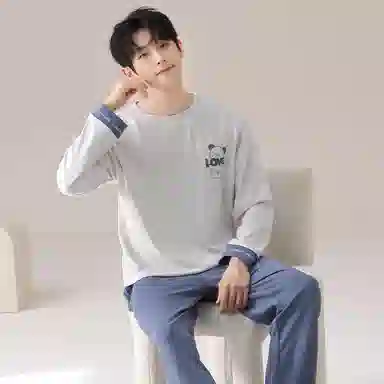 莫代尔 韩版时尚圆领套头长袖长裤简约亲肤舒适家居服可外穿睡衣套装 男女同款