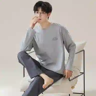莫代尔 亲肤透气休闲圆领套头轻柔细腻宽松百搭长袖长裤不易起球可外穿春秋季睡衣套装 男款 灰色