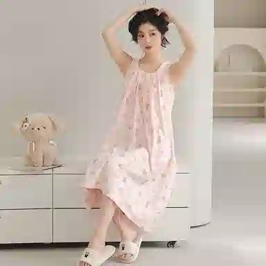 莫代尔 百搭圆领休闲简约舒适柔软亲肤甜美带胸垫防凸点无袖睡裙 女款 粉色