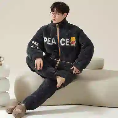 莫代尔 保暖亲肤舒适柔软储温蓄热韩版卡通时尚简约家居服可外穿睡衣套装 男女同款