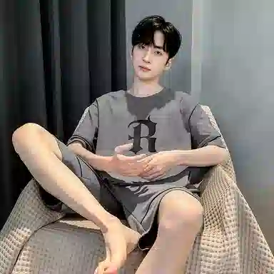 莫代尔 亲肤轻薄透气舒适圆领套头居家短袖短裤可外穿睡衣套装 男款 铅色