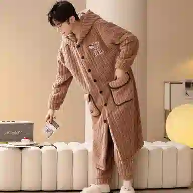 莫代尔 韩版时尚卡通舒适柔软亲肤保暖蓄热储温长袖长裤睡衣套装 男女同款