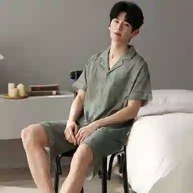 莫代尔 简约休闲短袖上衣百搭时尚五分袖睡衣套装 男款