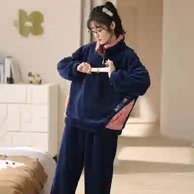 莫代尔 简约透气细腻亲肤吸湿排汗耐磨舒适柔软长袖休闲可外穿长裤睡衣套装 男款 藏青色