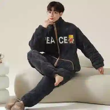 莫代尔 保暖亲肤舒适柔软储温蓄热韩版卡通时尚简约家居服可外穿睡衣套装 男女同款