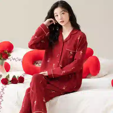 莫代尔 保暖储温细腻亲肤长袖长裤家居服可外穿睡衣套装 男女同款 红色