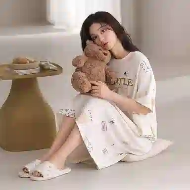 莫代尔 韩版舒适简洁圆领轻柔时尚无束缚可外穿短袖睡裙 女款 白色