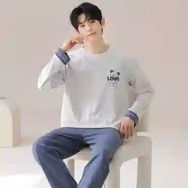 莫代尔 韩版时尚圆领套头长袖长裤简约亲肤舒适家居服可外穿睡衣套装 男女同款