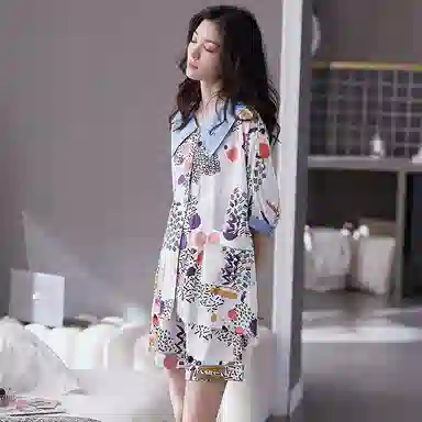 莫代尔 韩版舒适百搭休闲开衫气质透气短袖三分裤居家服可外穿春夏季睡衣套装 女款
