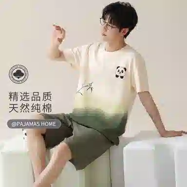 莫代尔 休闲舒适时尚个性圆领套头气质百搭宽松柔软不易起球短袖可外穿夏季睡衣套装 男款 墨绿色