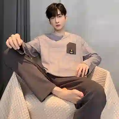 莫代尔 细腻耐磨舒适柔软亲肤透气微弹长袖松紧裤腰不勒腹长裤居家休闲可外穿睡衣套装 男款 紫色