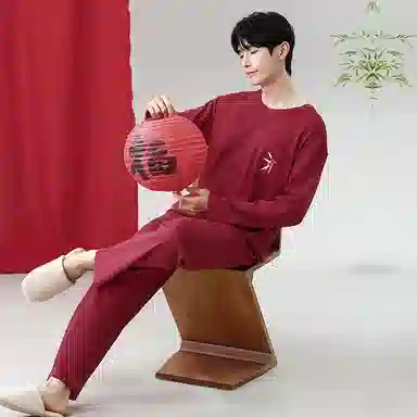 莫代尔 抗菌时尚喜庆简约轻盈微弹舒适亲肤柔软不易起球居家服可外穿睡衣套装 男款 红色