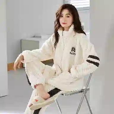 莫代尔 加厚柔软亲肤舒适保暖长袖长裤不勒腹可居家休闲可外穿睡衣套装 女款 杏色