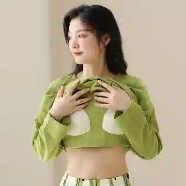 莫代尔 亲肤舒适柔软丝滑透气微弹耐磨吸湿排汗带胸垫防凸点长袖长裤休闲可外穿睡衣套装 女款 黄绿色